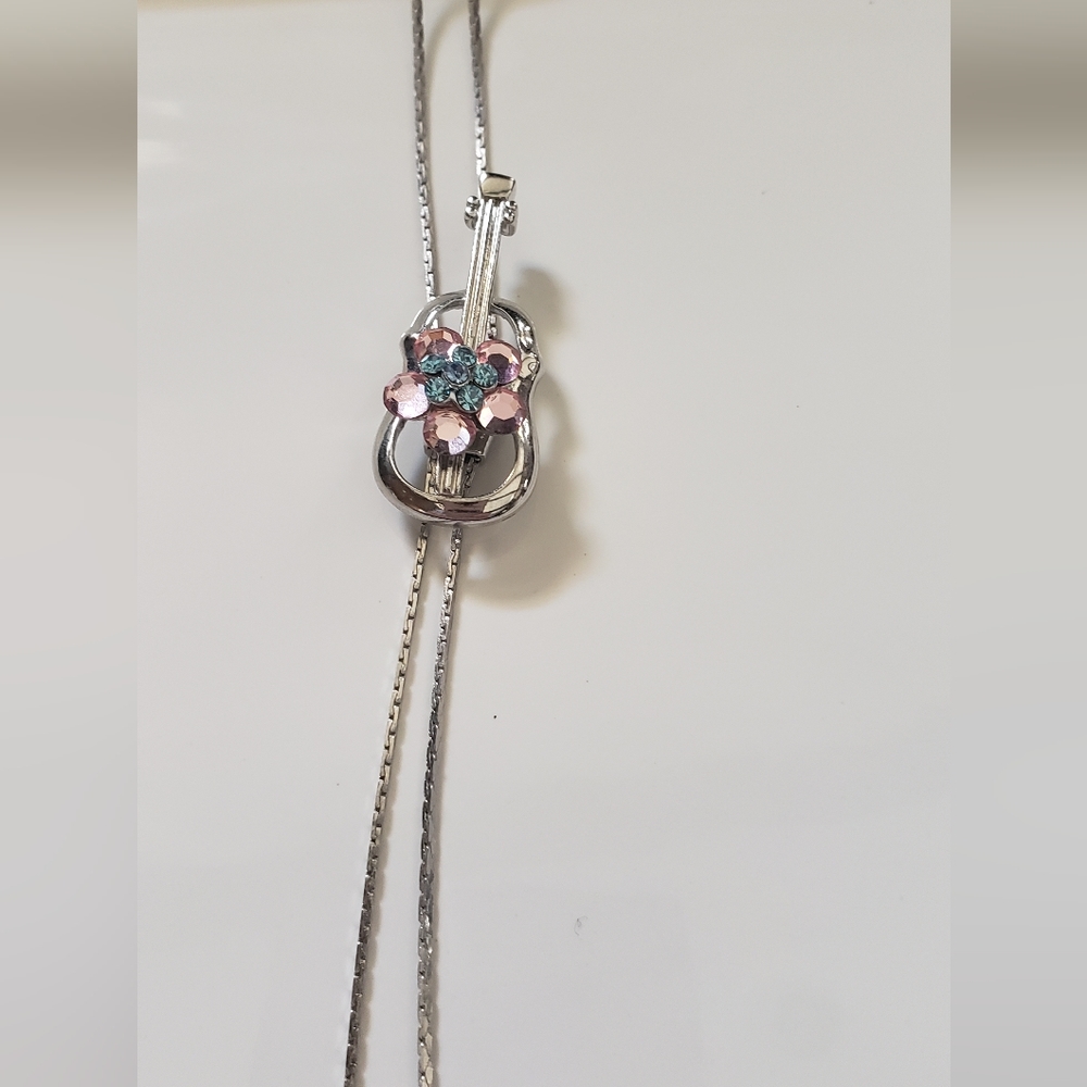Musical instrument charm, Lariat ,Bolo silvertone necklace